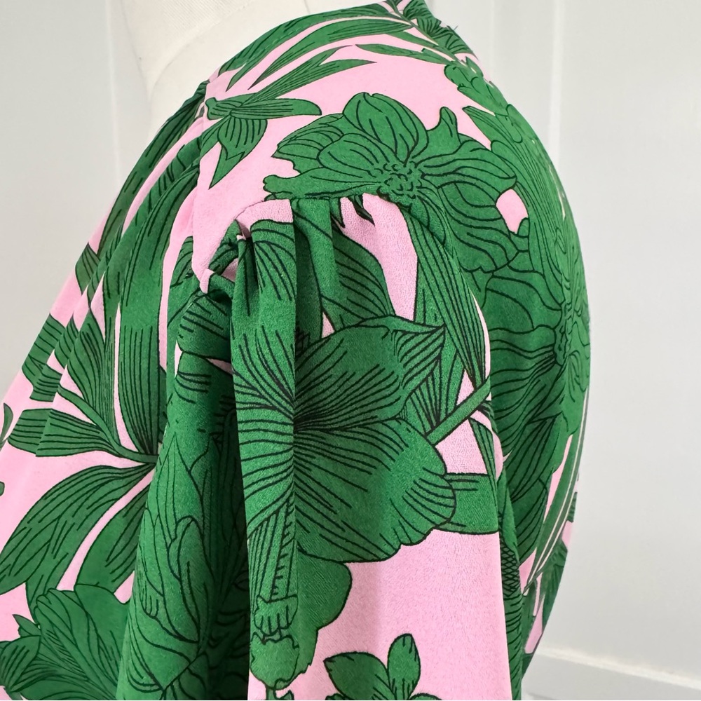 Floral Green and Pink Wrap Dress - Picture 5 of 10
